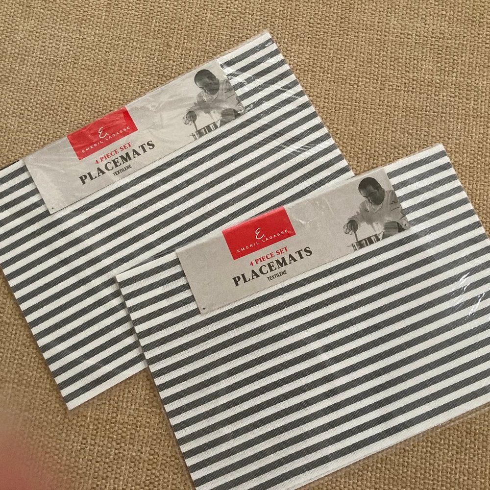 Emeril Lagasse 8 Textilene Gray White Stripe  Table Placemets New in Package